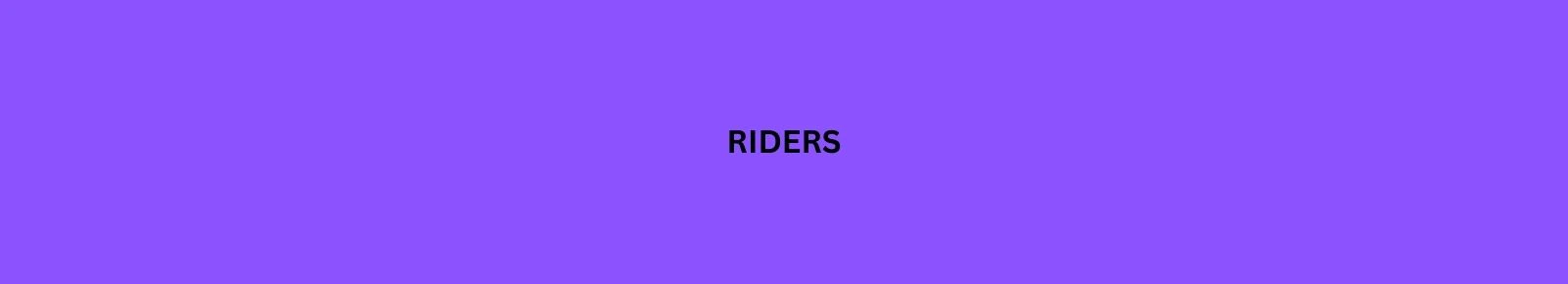 Bright purple banner with RIDERS heading.